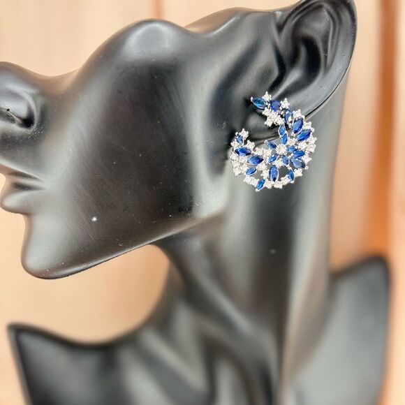 LElegant Sapphire Blue & Cubic Zirconia Statement Earrings - Picture 8 of 9